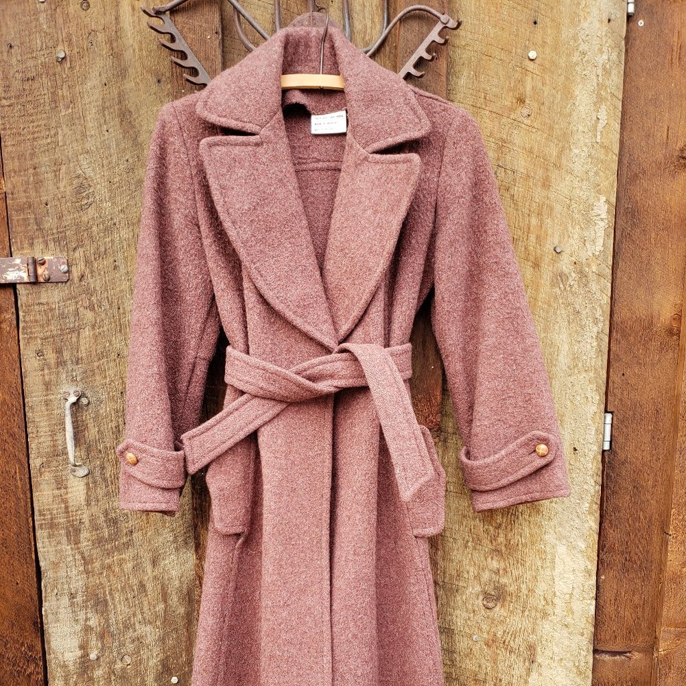 Vintage long wool trench coat. Made in Uruguay.